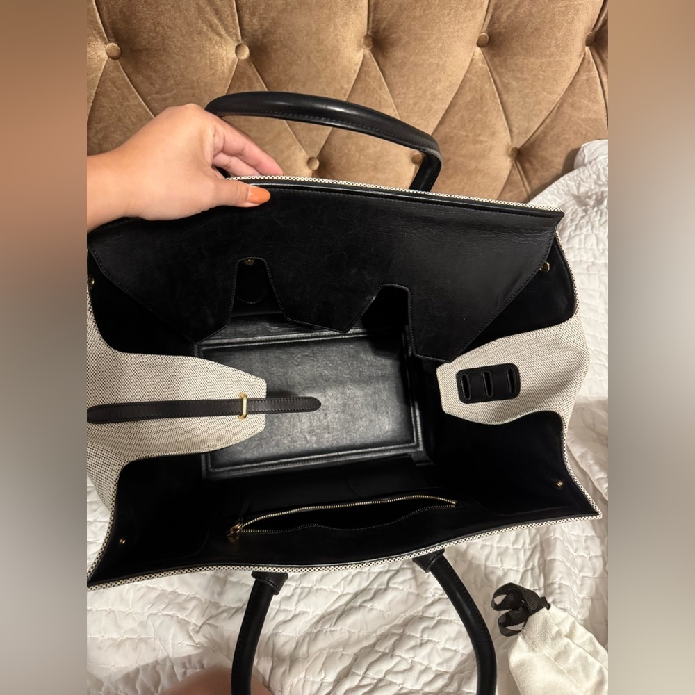 Celine Black/Cream Canvas and Leather Tie Tote - Picture 5 of 13